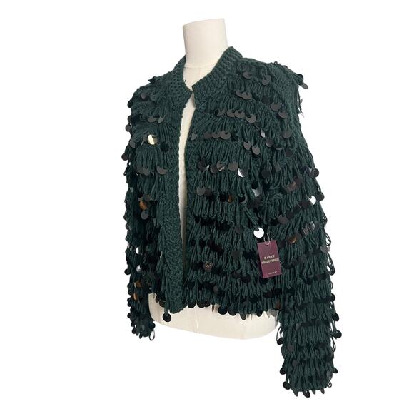 FOREVER 21 Sweaters - Forever 21 Cardigan Sweater Womens Small Hunter Green Sequin Chunky Knit Open